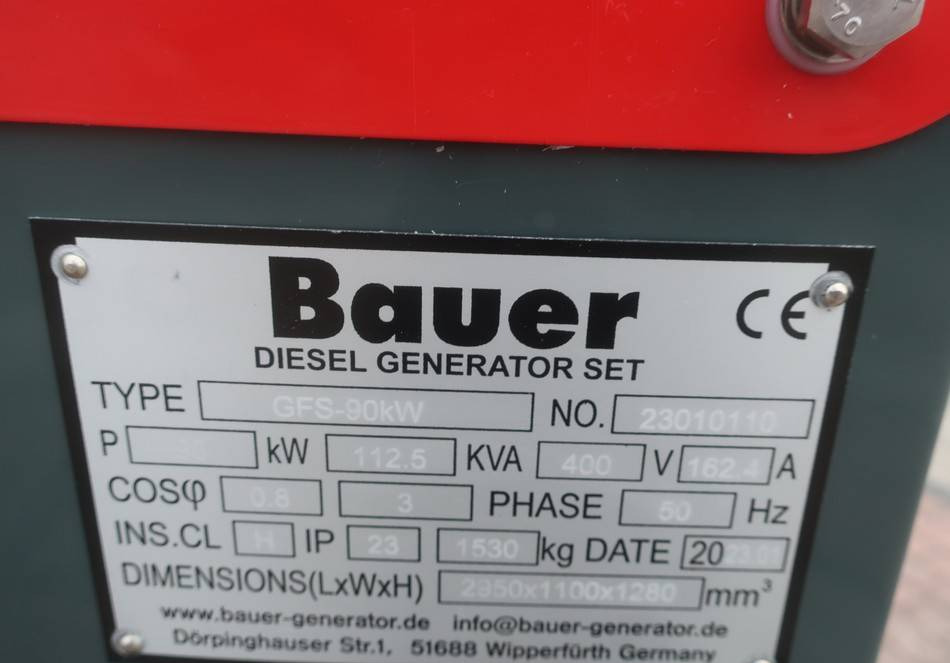 Bauer GFS-90KW ATS 112.5KVA Diesel Generator 400/230V  finansal kiralama Bauer GFS-90KW ATS 112.5KVA Diesel Generator 400/230V: fotoğraf 10