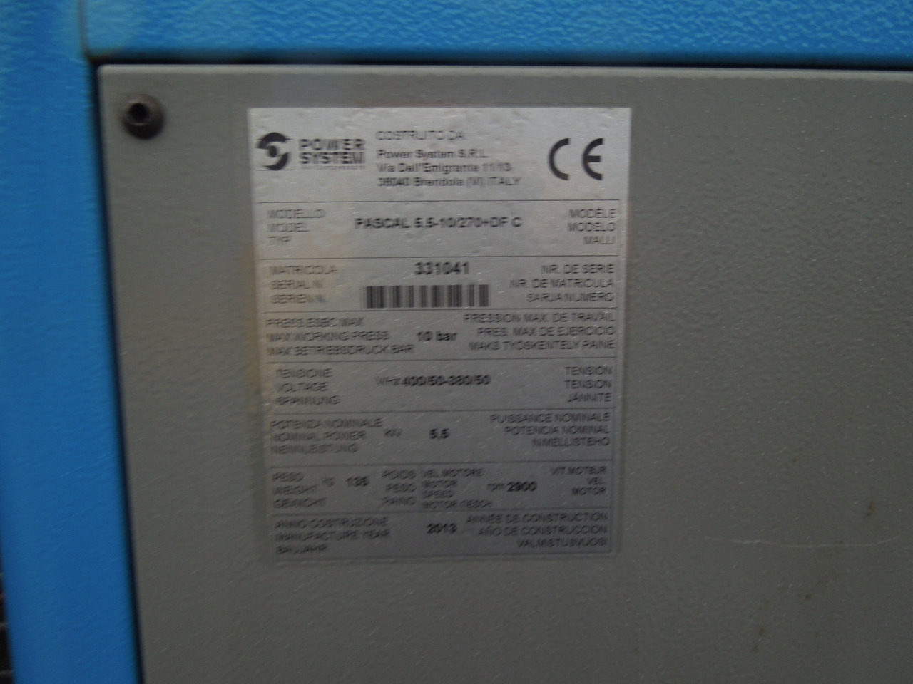 Hava kompresörü POWER SYSTEM PASCAL 5,5-10/27: fotoğraf 3