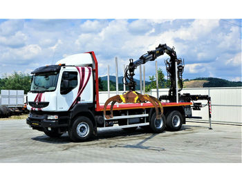 Orman römorku, Vinçli kamyon Renault KERAX 520 DXI Holztransporter+Kran*Topzustand: fotoğraf 1