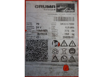 Akümülatör - Malzeme taşıma ekipmanı GRUMA 24 Volt 3 PzS 375 Ah: fotoğraf 5