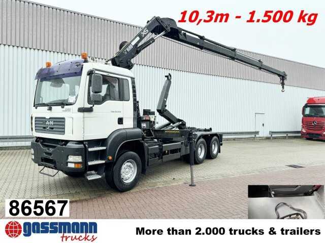 MAN TGA 33.350 6X4 BB mit Kran Hiab 166 E-3 HiDuo, - Kancalı yükleyici kamyon, Vinçli kamyon: fotoğraf 1 MAN TGA 33.350 6X4 BB mit Kran Hiab 166 E-3 HiDuo, - Kancalı yükleyici kamyon, Vinçli kamyon: fotoğraf 1
