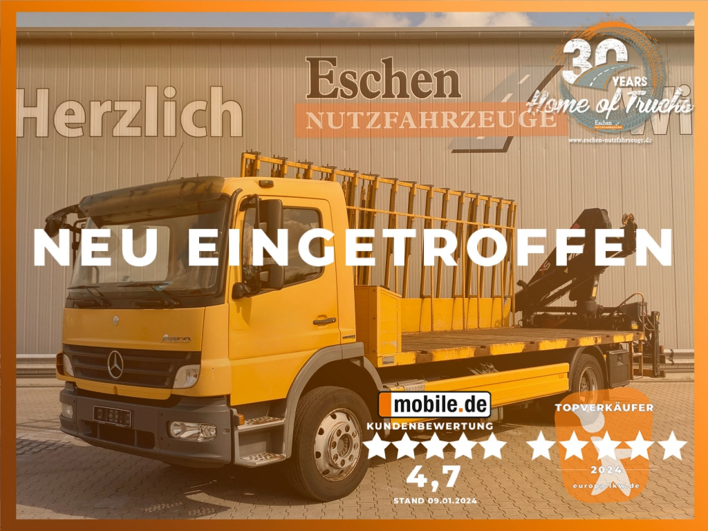 Mercedes-Benz 1224 L  Atego / HIAB-Kran / Glastransporter - Sal/ Açık kasa kamyon, Vinçli kamyon: fotoğraf 1 Mercedes-Benz 1224 L  Atego / HIAB-Kran / Glastransporter - Sal/ Açık kasa kamyon, Vinçli kamyon: fotoğraf 1