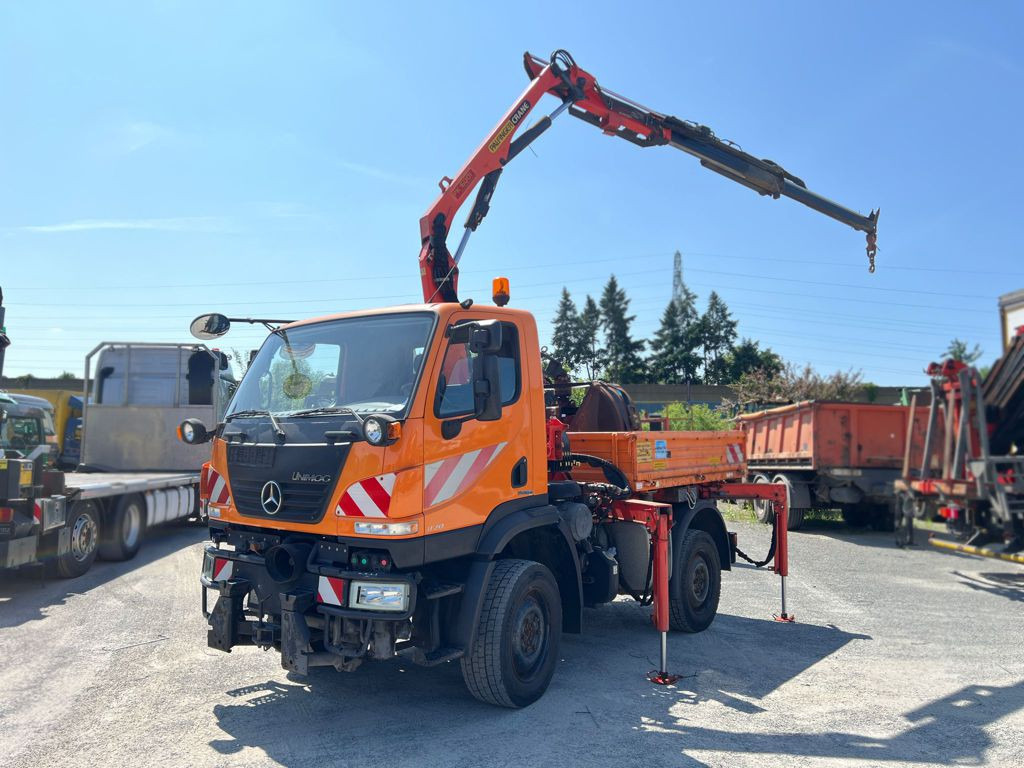 MERCEDES-BENZ Unimog U20 2-Achs Allradkipper Kran Palfinger Kran - Damperli kamyon, Vinçli kamyon: fotoğraf 1 MERCEDES-BENZ Unimog U20 2-Achs Allradkipper Kran Palfinger Kran - Damperli kamyon, Vinçli kamyon: fotoğraf 1