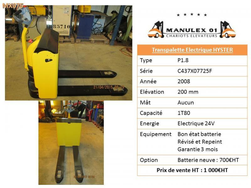 Hyster P1.8 - Kullanılan transpalet: fotoğraf 2 Hyster P1.8 - Kullanılan transpalet: fotoğraf 2