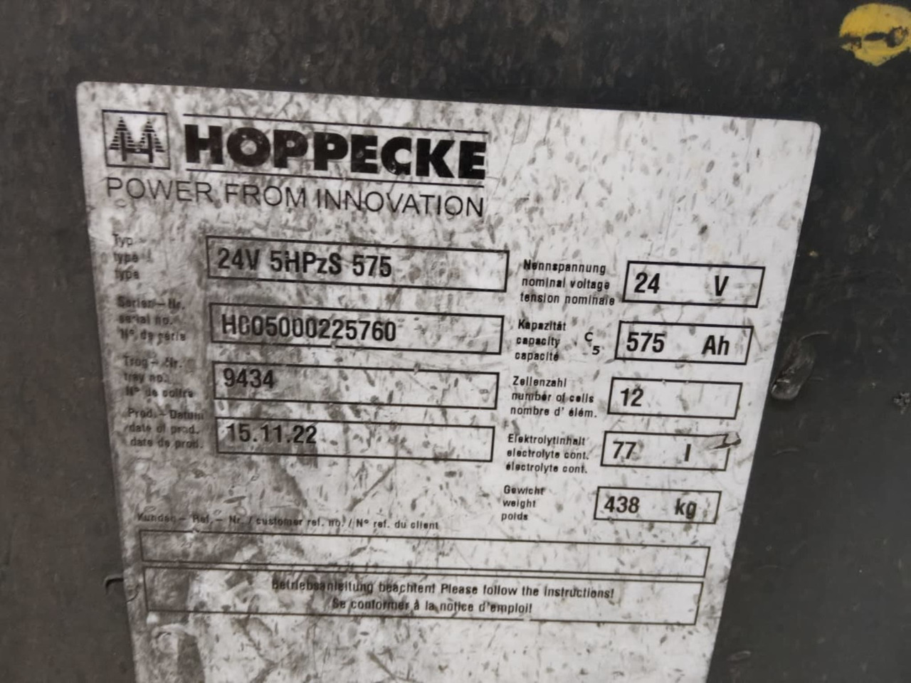 HOPPECKE Battery 24V 575Ah - Akümülatör - Malzeme taşıma ekipmanı: fotoğraf 2 HOPPECKE Battery 24V 575Ah - Akümülatör - Malzeme taşıma ekipmanı: fotoğraf 2