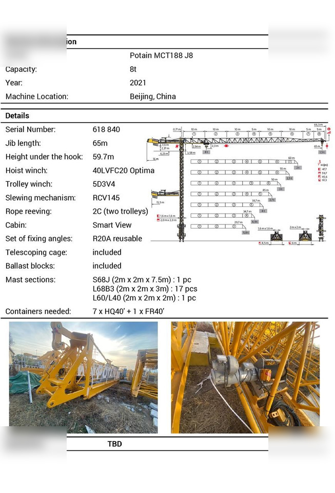 2021 POTAIN MCT188 - Kule vinç: fotoğraf 2 2021 POTAIN MCT188 - Kule vinç: fotoğraf 2