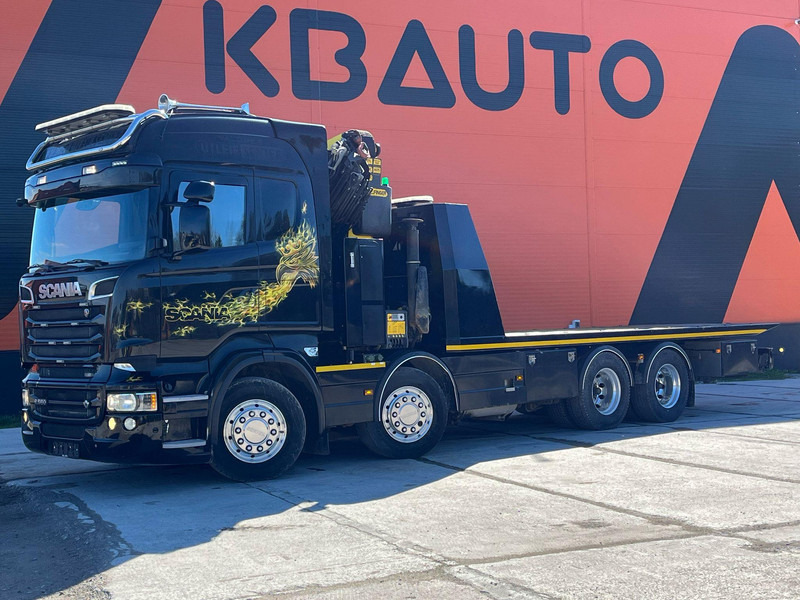 Scania R 560 8x4 PK 34002 / WINCH / FALCOM FAS 12000 / PLATFORM L=6564 mm - Sal/ Açık kasa kamyon, Vinçli kamyon: fotoğraf 1 Scania R 560 8x4 PK 34002 / WINCH / FALCOM FAS 12000 / PLATFORM L=6564 mm - Sal/ Açık kasa kamyon, Vinçli kamyon: fotoğraf 1