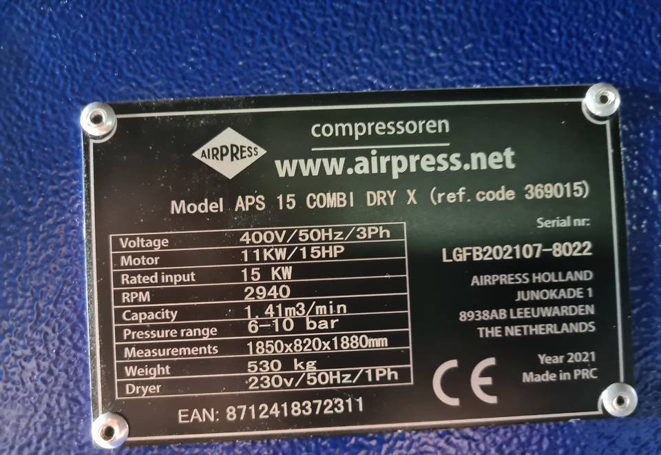 Kompresor śrubowy AIRPRESS APS 15 COMBI DRY X, 11 kw, 2021r - Hava kompresörü: fotoğraf 5 Kompresor śrubowy AIRPRESS APS 15 COMBI DRY X, 11 kw, 2021r - Hava kompresörü: fotoğraf 5