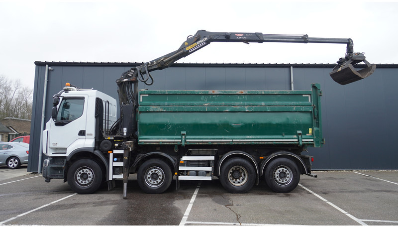 Renault PREMIUM 380 DXI 8X2/6 2 SIDE TIPPER WITH PLFINGER Q 170 Z CRANE.278.200KM - Vinçli kamyon: fotoğraf 1 Renault PREMIUM 380 DXI 8X2/6 2 SIDE TIPPER WITH PLFINGER Q 170 Z CRANE.278.200KM - Vinçli kamyon: fotoğraf 1