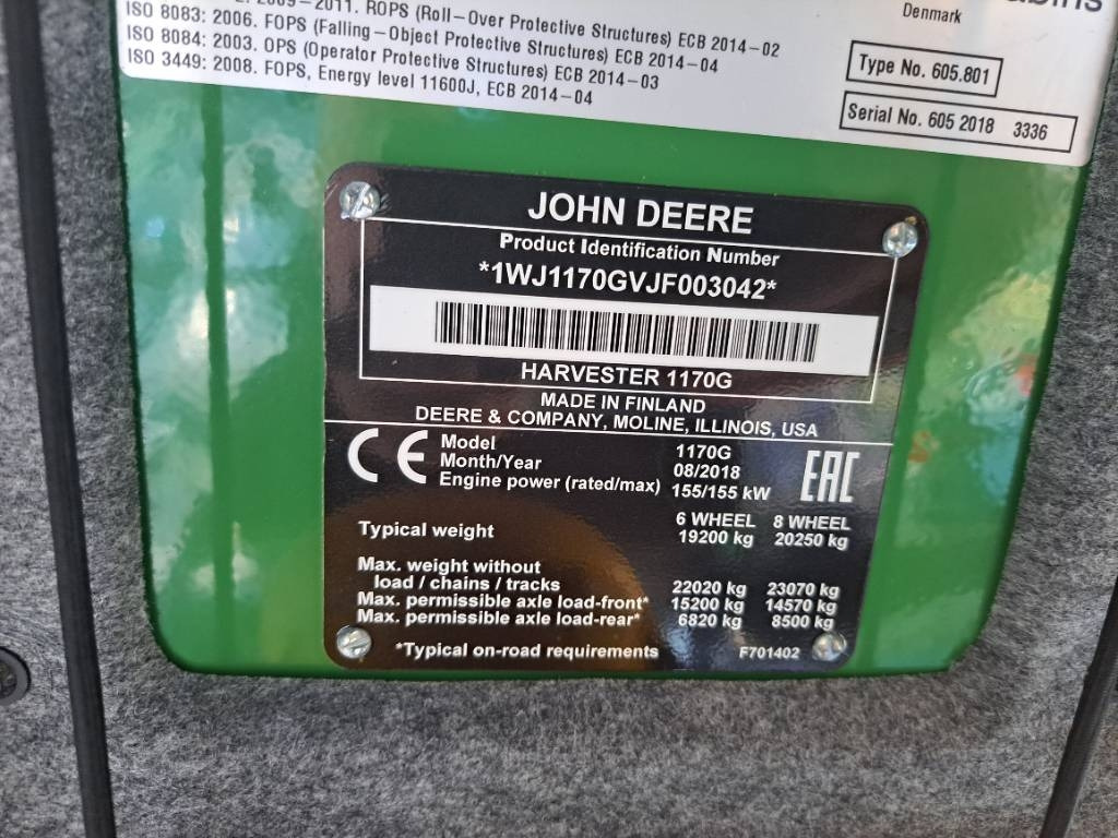 Harvester John Deere 1170G: fotoğraf 7