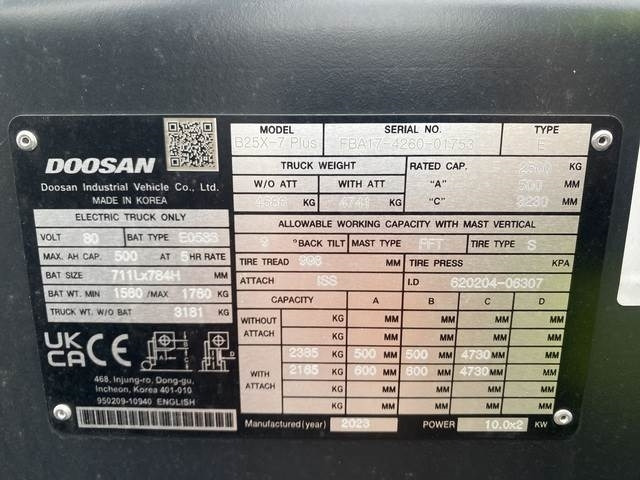 Doosan B25X-7 PLUS - Elektrikli forklift: fotoğraf 5 Doosan B25X-7 PLUS - Elektrikli forklift: fotoğraf 5