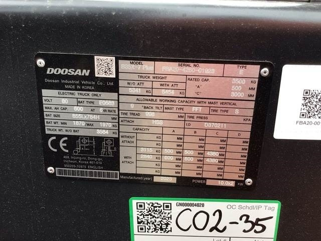 Doosan B35X-7 PLUS - Elektrikli forklift: fotoğraf 5 Doosan B35X-7 PLUS - Elektrikli forklift: fotoğraf 5