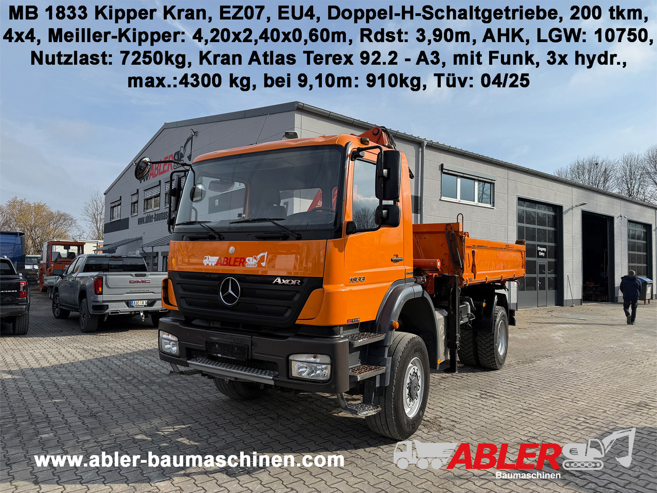 Mercedes-Benz 1833 Axor Kipper Kran Allrad - Damperli kamyon, Vinçli kamyon: fotoğraf 1 Mercedes-Benz 1833 Axor Kipper Kran Allrad - Damperli kamyon, Vinçli kamyon: fotoğraf 1