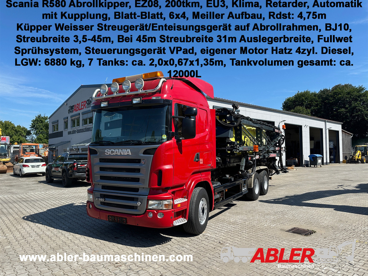 Scania R580 Abrollkipper V8 Mit Küpper Weisser Enteisungsgerät 45m - Kancalı yükleyici kamyon: fotoğraf 1 Scania R580 Abrollkipper V8 Mit Küpper Weisser Enteisungsgerät 45m - Kancalı yükleyici kamyon: fotoğraf 1
