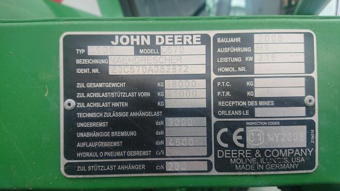John Deere C 670 - Biçerdöver: fotoğraf 2 John Deere C 670 - Biçerdöver: fotoğraf 2