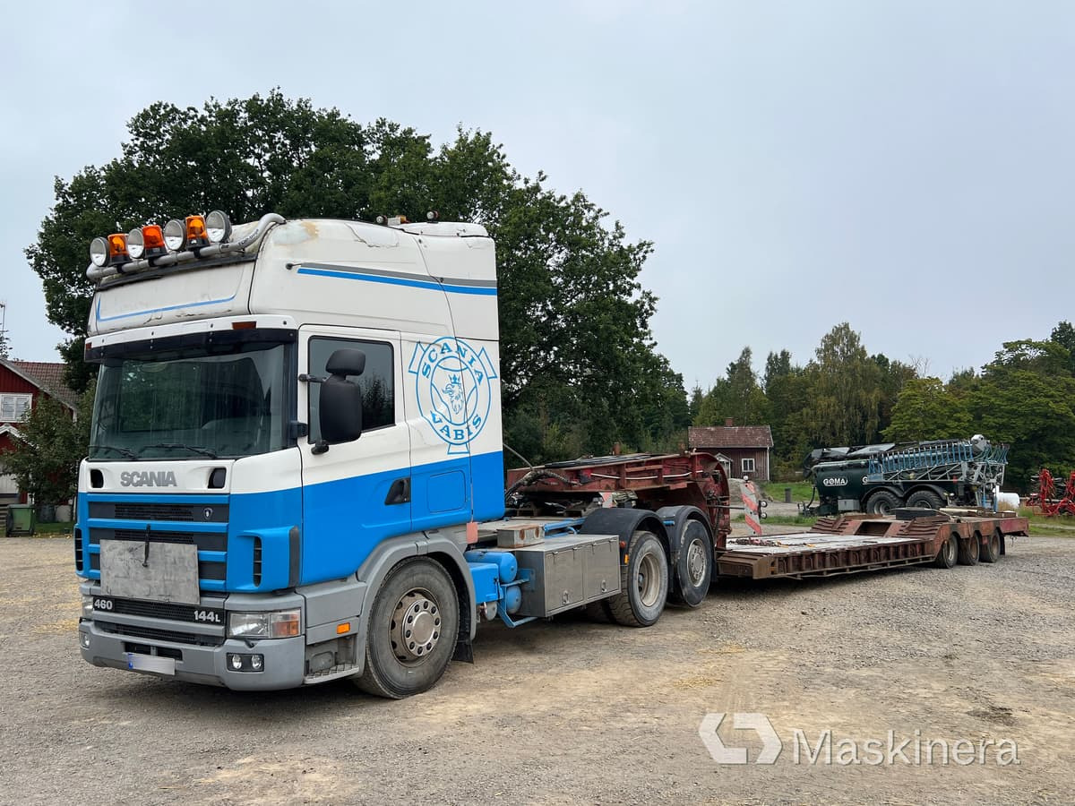 Scania R144LB6X2*4NB460 Dragbil Scania R144 med maskintrailer - Çekici, Araba taşıyıcı dorse: fotoğraf 1 Scania R144LB6X2*4NB460 Dragbil Scania R144 med maskintrailer - Çekici, Araba taşıyıcı dorse: fotoğraf 1