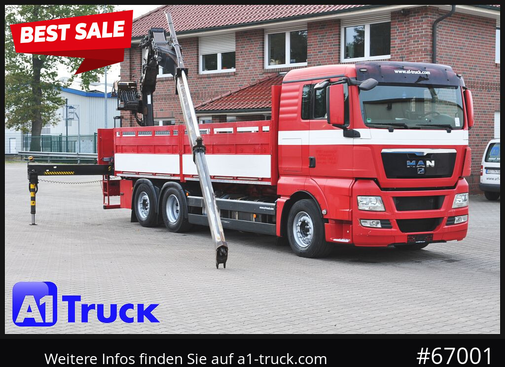 MAN TGX 26.400, Hiab Kran, Lenk-Liftachse, - Vinçli kamyon, Sal/ Açık kasa kamyon: fotoğraf 1 MAN TGX 26.400, Hiab Kran, Lenk-Liftachse, - Vinçli kamyon, Sal/ Açık kasa kamyon: fotoğraf 1