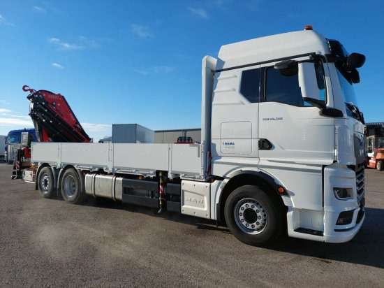 MAN TGX 26.510 LL Pritsche, Fassi F545RA.2.28XE, Containerverschlüsse, - Sal/ Açık kasa kamyon, Vinçli kamyon: fotoğraf 1 MAN TGX 26.510 LL Pritsche, Fassi F545RA.2.28XE, Containerverschlüsse, - Sal/ Açık kasa kamyon, Vinçli kamyon: fotoğraf 1