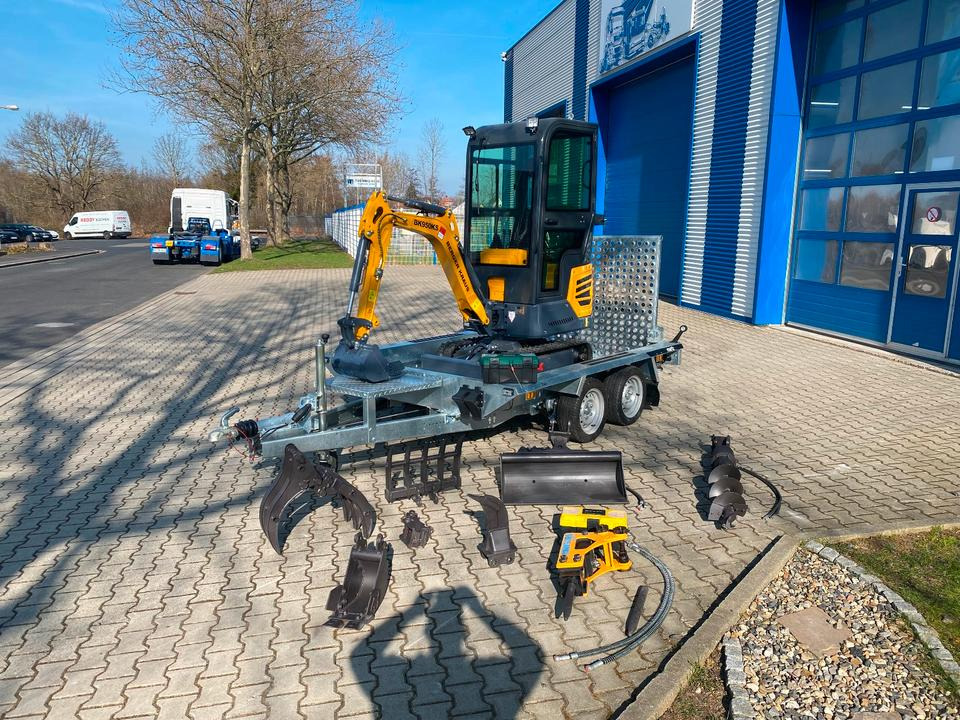 Minibagger BK950KS + Tieflader + Zubehör *INKL.19% MWST*BERGER KRAUS*KABINE*SOFORT!* - Mini ekskavatör, Römork: fotoğraf 1 Minibagger BK950KS + Tieflader + Zubehör *INKL.19% MWST*BERGER KRAUS*KABINE*SOFORT!* - Mini ekskavatör, Römork: fotoğraf 1