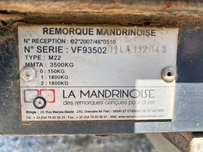 Alçak çerçeveli platform römork MANDRINOISE REMORQUE PORTE ENGINS 2 ESSIEUX 3T5 2020: fotoğraf 10