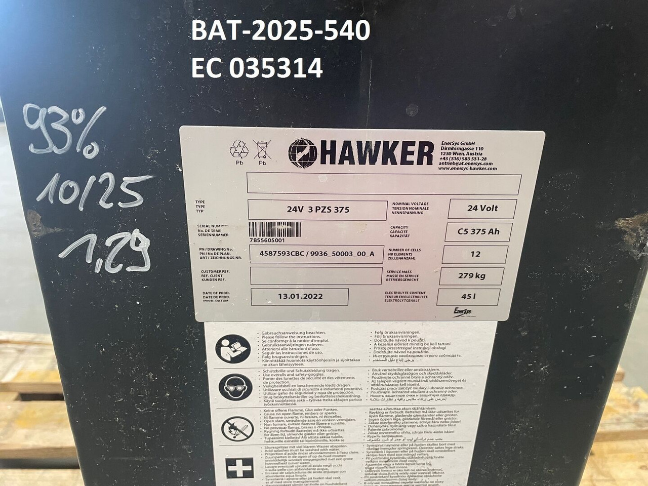 Hawker 24 Volt I 3 PZS 375 - Akümülatör - Malzeme taşıma ekipmanı: fotoğraf 5 Hawker 24 Volt I 3 PZS 375 - Akümülatör - Malzeme taşıma ekipmanı: fotoğraf 5
