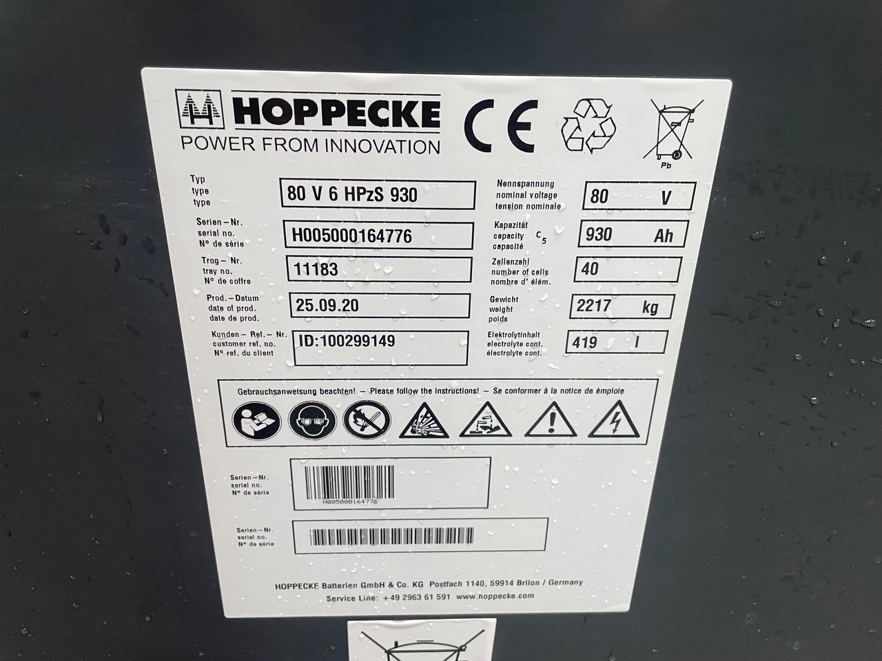 Hoppecke 80V 6 HPZS 930 - Akümülatör - Malzeme taşıma ekipmanı: fotoğraf 2 Hoppecke 80V 6 HPZS 930 - Akümülatör - Malzeme taşıma ekipmanı: fotoğraf 2