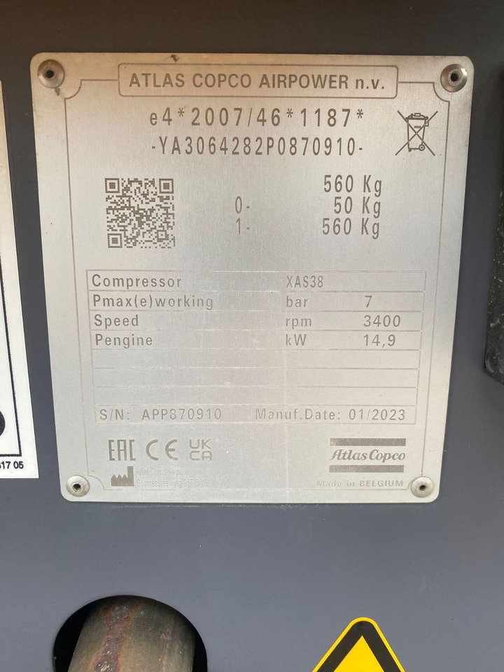 Hava kompresörü Atlas Copco XAS38, Baujahr 2023 Kompressor 7 Bar: fotoğraf 10 Hava kompresörü Atlas Copco XAS38, Baujahr 2023 Kompressor 7 Bar: fotoğraf 10