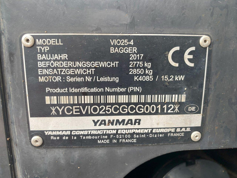 Mini ekskavatör Yanmar VIO25-4 NVT: fotoğraf 9