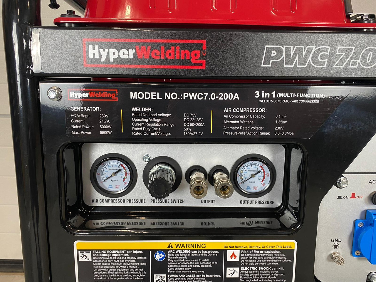 HyperWelding PWC7.0-200A 3 in 1 Multimachine (Generator, Lasapparaat en Luchtcompressor) - Garaj ekipman: fotoğraf 2 HyperWelding PWC7.0-200A 3 in 1 Multimachine (Generator, Lasapparaat en Luchtcompressor) - Garaj ekipman: fotoğraf 2