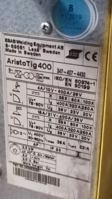 ESAB Aristo Tig 400 - Kaynak ekipmanları: fotoğraf 3 ESAB Aristo Tig 400 - Kaynak ekipmanları: fotoğraf 3
