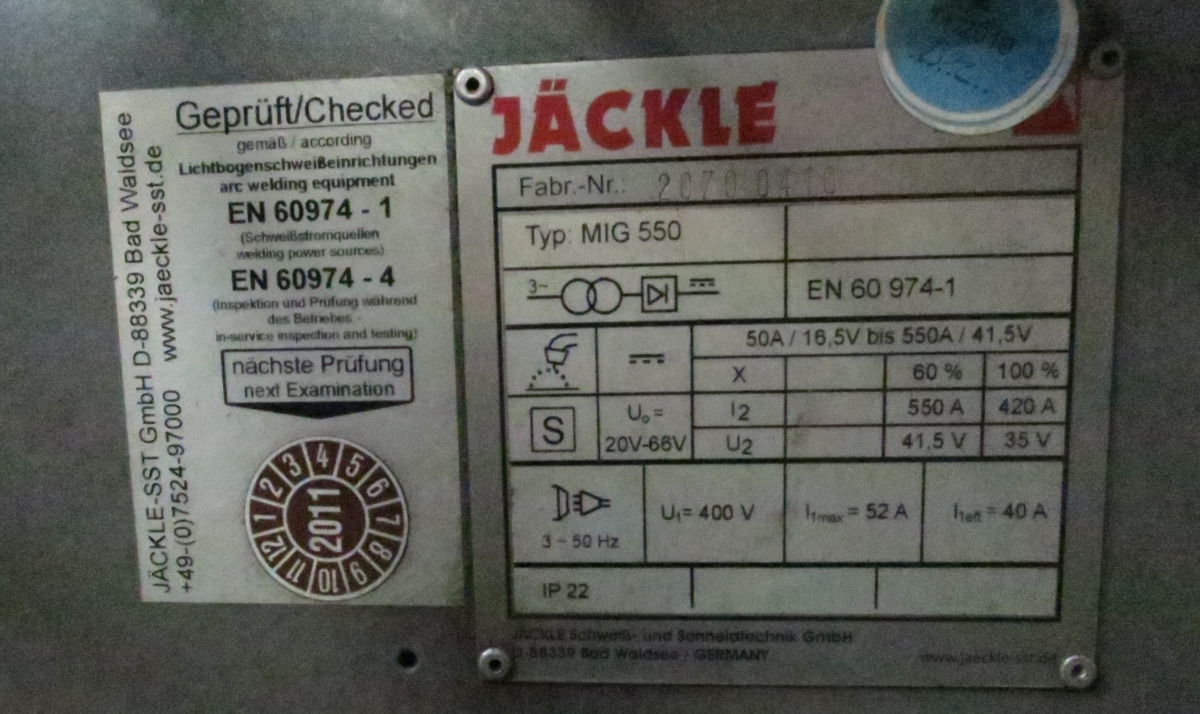 Jaeckle MIG 550 - Kaynak ekipmanları: fotoğraf 3 Jaeckle MIG 550 - Kaynak ekipmanları: fotoğraf 3