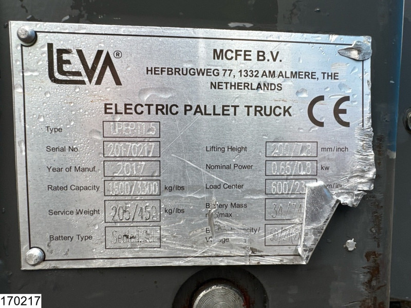 Leva LPEPT1.5 1500 kg, 0.2 m, electric, 1317 hours - Kullanılan transpalet: fotoğraf 5 Leva LPEPT1.5 1500 kg, 0.2 m, electric, 1317 hours - Kullanılan transpalet: fotoğraf 5