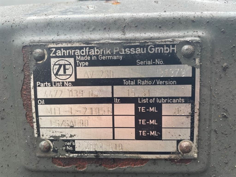 Aks ve yedek parça - İş makinaları Volvo L30D-2808619-ZF AV-230-Axle/Achse/As: fotoğraf 7 Aks ve yedek parça - İş makinaları Volvo L30D-2808619-ZF AV-230-Axle/Achse/As: fotoğraf 7