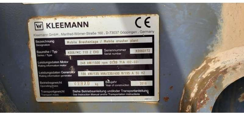 Konkasör tesisi Kleemann A MACHOIRE MC 110 EVO: fotoğraf 21