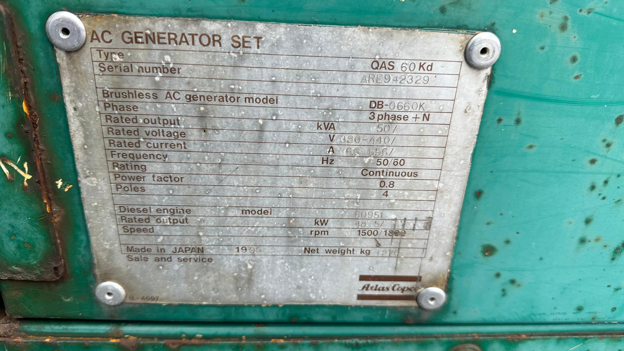 ATLAS Copco QAS 60 Kd BJ 1990 kVA 50 Elektro Stromgenerator Stromaggregat Notstrom - Elektrikli jeneratör: fotoğraf 5 ATLAS Copco QAS 60 Kd BJ 1990 kVA 50 Elektro Stromgenerator Stromaggregat Notstrom - Elektrikli jeneratör: fotoğraf 5