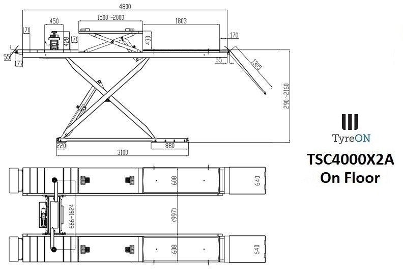 TSC4000X2A Alignment scissor lift - On floor - Free wheel lifting system - 4.8 m lightened runways - 4T - Mounted on the floor - Garaj ekipman: fotoğraf 2 TSC4000X2A Alignment scissor lift - On floor - Free wheel lifting system - 4.8 m lightened runways - 4T - Mounted on the floor - Garaj ekipman: fotoğraf 2