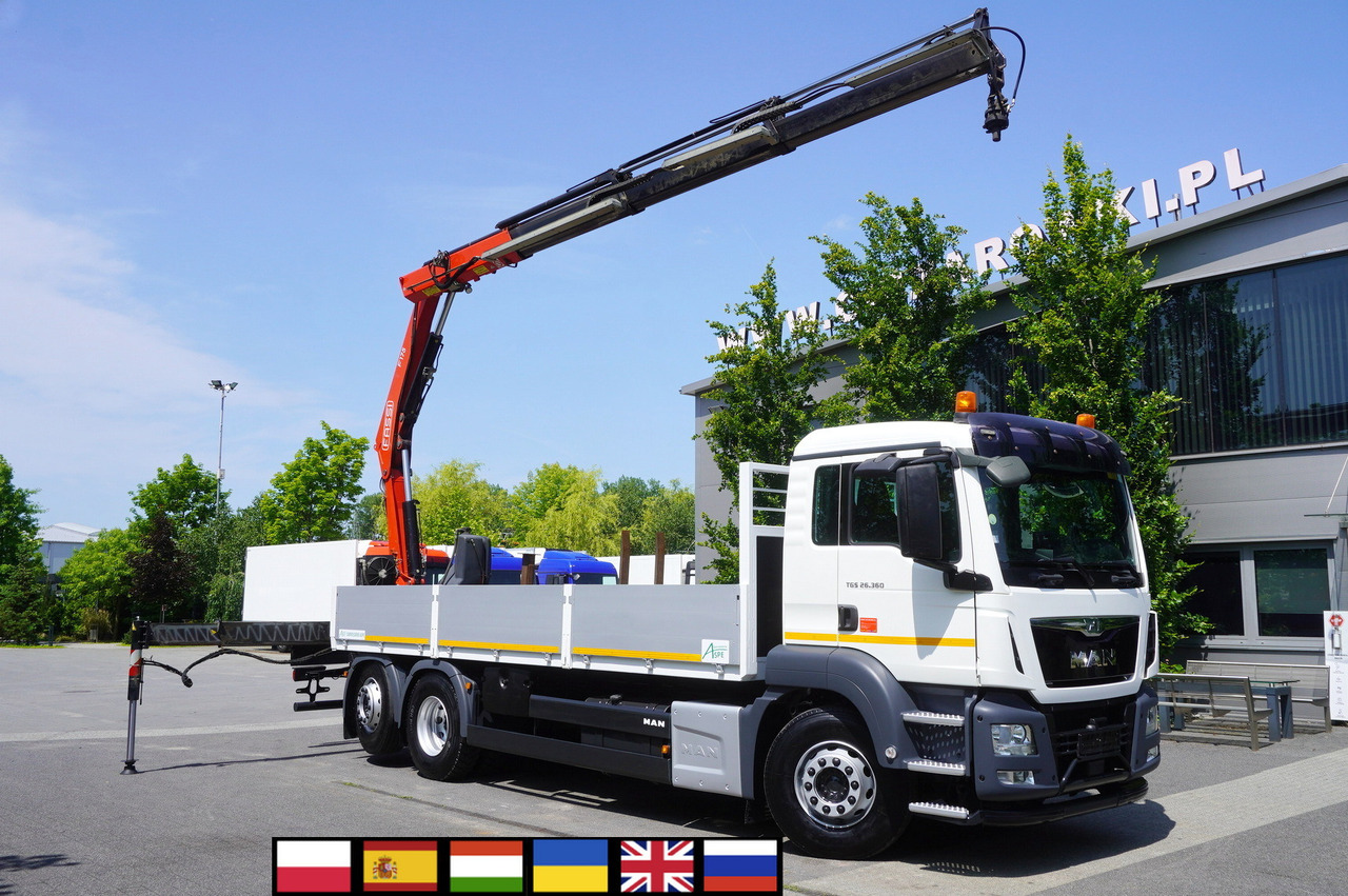 MAN TGS 26.360 Flatbed / Fassi F175 7.7 T / steered 3rd axle - Sal/ Açık kasa kamyon, Vinçli kamyon: fotoğraf 1 MAN TGS 26.360 Flatbed / Fassi F175 7.7 T / steered 3rd axle - Sal/ Açık kasa kamyon, Vinçli kamyon: fotoğraf 1