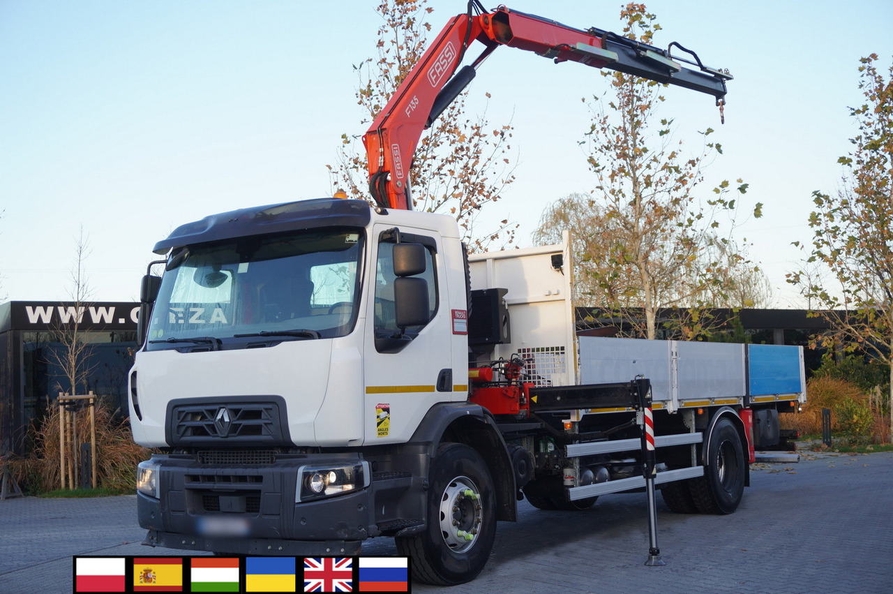 RENAULT C280 DTI 8 / FASSI crane 5.6 T / range 8 m / Flatbed 15 EPAL - Sal/ Açık kasa kamyon, Vinçli kamyon: fotoğraf 1 RENAULT C280 DTI 8 / FASSI crane 5.6 T / range 8 m / Flatbed 15 EPAL - Sal/ Açık kasa kamyon, Vinçli kamyon: fotoğraf 1