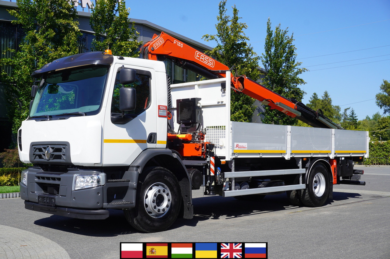 RENAULT C280 DTI 8 / FASSI crane 5.6 T / range 8 m / Flatbed 15 EPAL - Sal/ Açık kasa kamyon, Vinçli kamyon: fotoğraf 1 RENAULT C280 DTI 8 / FASSI crane 5.6 T / range 8 m / Flatbed 15 EPAL - Sal/ Açık kasa kamyon, Vinçli kamyon: fotoğraf 1
