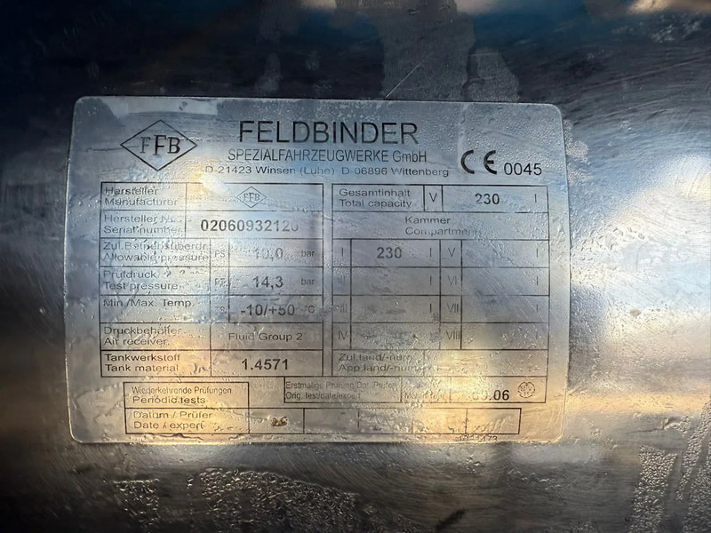 Tanker dorse Feldbinder 34m3 Veevoeder Vogelsang-pomp, Coating binnenzijde: fotoğraf 15
