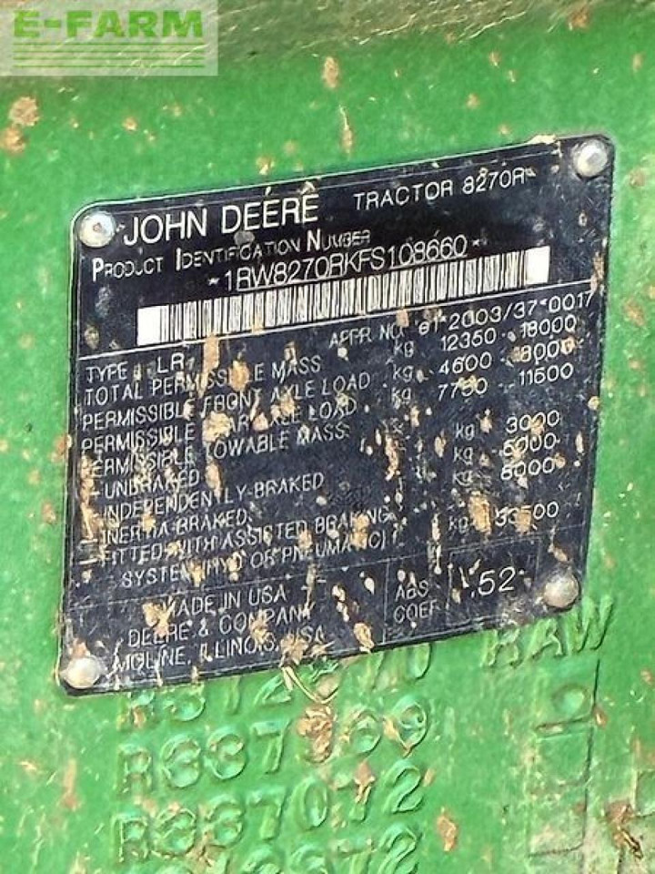 John Deere 8270r *e23* motor neu - Traktör: fotoğraf 4 John Deere 8270r *e23* motor neu - Traktör: fotoğraf 4