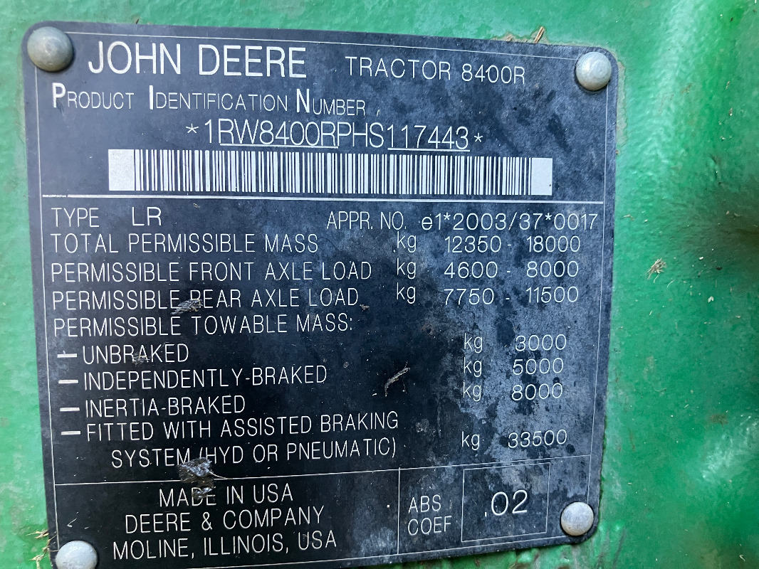 John Deere 8400R - Traktör: fotoğraf 2 John Deere 8400R - Traktör: fotoğraf 2