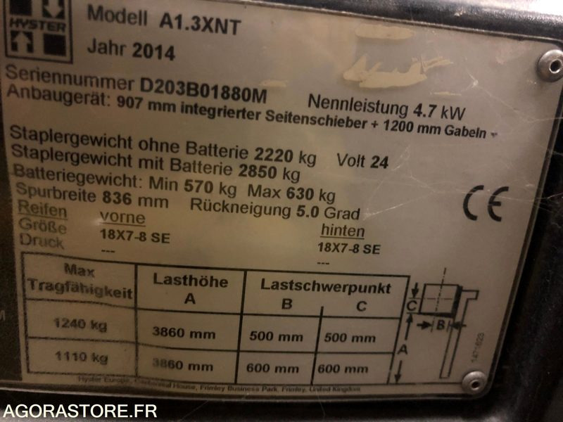 Chariot frontal 3 roues 2014 - Hyster A1.3 XNT - Elektrikli forklift: fotoğraf 5 Chariot frontal 3 roues 2014 - Hyster A1.3 XNT - Elektrikli forklift: fotoğraf 5