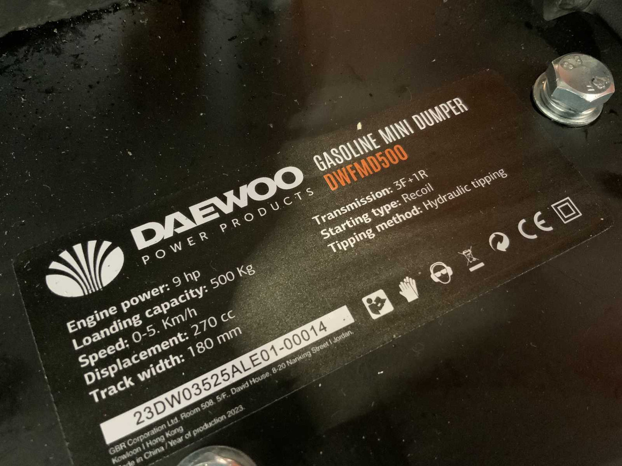 Mini damperli kamyon DAEWOO - 2025 - DWFMD500 - HYDRAULIC DUMPER PETROL: fotoğraf 9