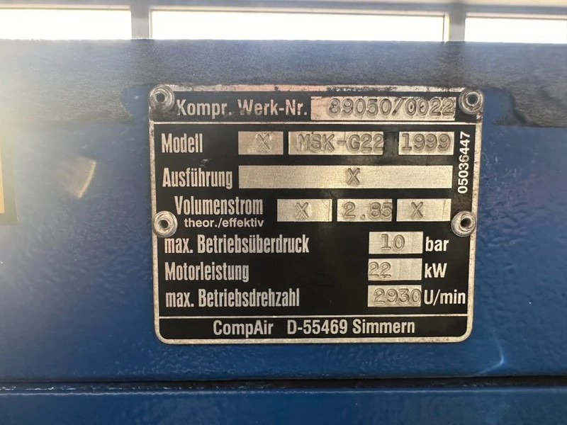 Compair MSK-G22 Elektrische Schroefcompressor 22 kW 3000 L / min 10 Bar - Hava kompresörü: fotoğraf 3 Compair MSK-G22 Elektrische Schroefcompressor 22 kW 3000 L / min 10 Bar - Hava kompresörü: fotoğraf 3