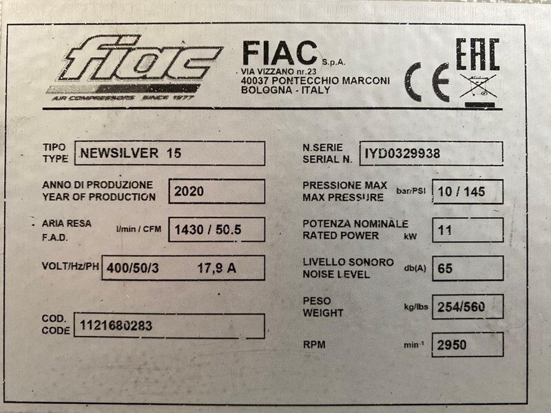 Fiac NewSilver 15 1430 L / min 11 kW 10 Bar Elektrische Schroefcompressor Nieuw ! - Hava kompresörü: fotoğraf 4 Fiac NewSilver 15 1430 L / min 11 kW 10 Bar Elektrische Schroefcompressor Nieuw ! - Hava kompresörü: fotoğraf 4