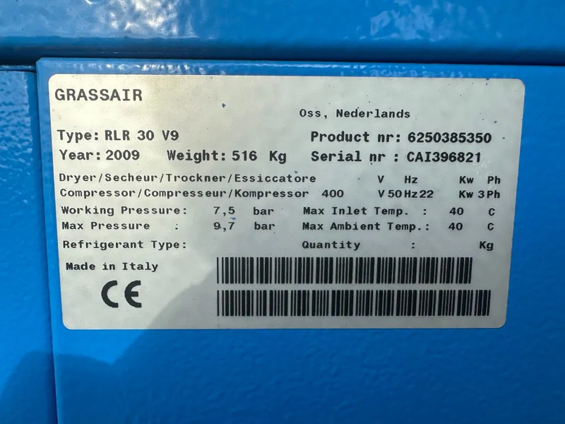 Grassair RLR 30 V9 Rollair 30V 22 kW 3000 L / min 10 Bar Elektrische Schroefcompressor Frequentiegeregeld - Hava kompresörü: fotoğraf 3 Grassair RLR 30 V9 Rollair 30V 22 kW 3000 L / min 10 Bar Elektrische Schroefcompressor Frequentiegeregeld - Hava kompresörü: fotoğraf 3
