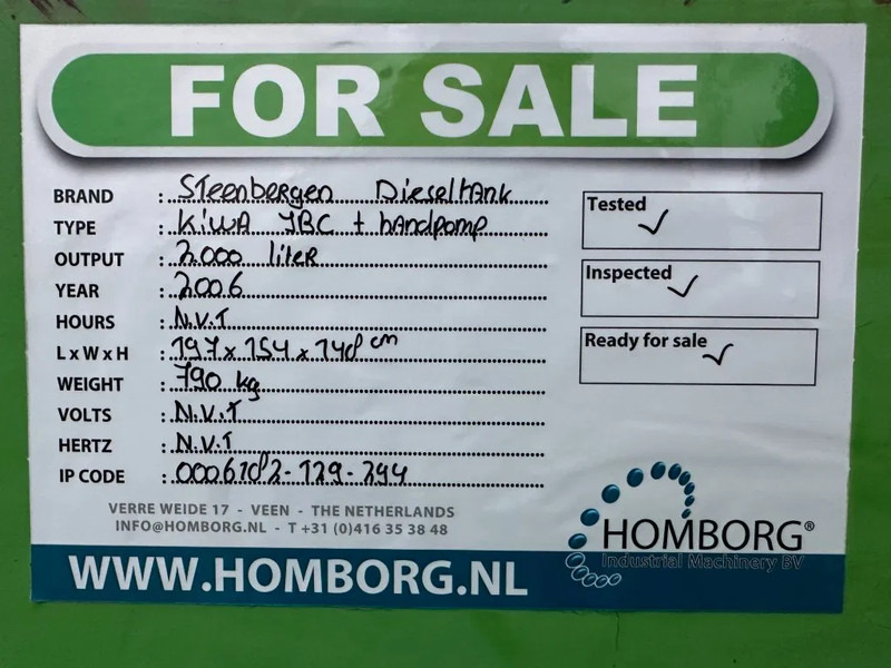 Depolama tankı Kiwa IBC Steenbergen 2000 liter Dieseltank met handpomp Milieutank: fotoğraf 16 Depolama tankı Kiwa IBC Steenbergen 2000 liter Dieseltank met handpomp Milieutank: fotoğraf 16