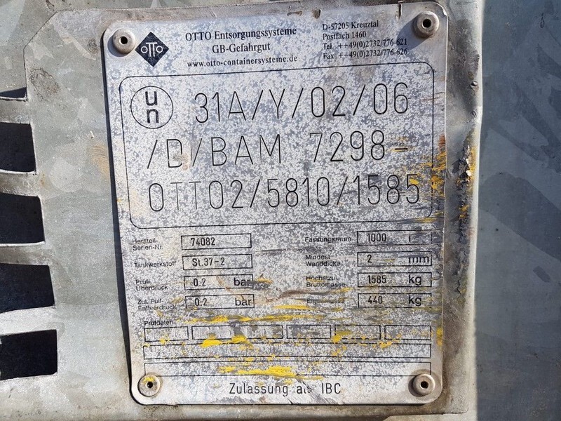 OTTO 1000 liter dieseltank IBC Gegalvaniseerd as New ! - Depolama tankı: fotoğraf 4 OTTO 1000 liter dieseltank IBC Gegalvaniseerd as New ! - Depolama tankı: fotoğraf 4