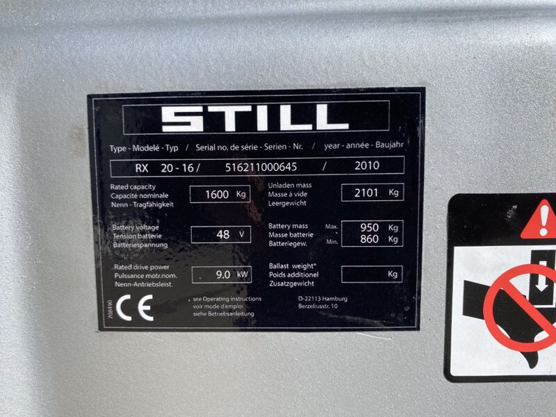 Still RX 20-16 1.6 ton Duplex Freelift Sideshift Elektra Heftruck - Elektrikli forklift: fotoğraf 4 Still RX 20-16 1.6 ton Duplex Freelift Sideshift Elektra Heftruck - Elektrikli forklift: fotoğraf 4